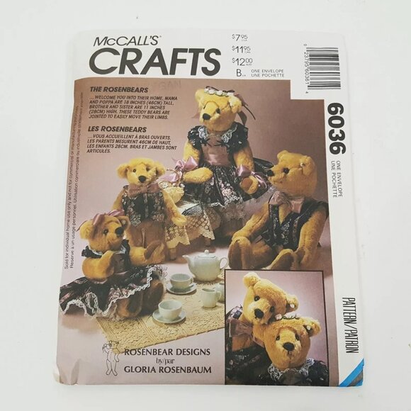 McCall's 6036 Jointed Bear Family Dolls with Clothes: The Rosenbears - Picture 1 of 3